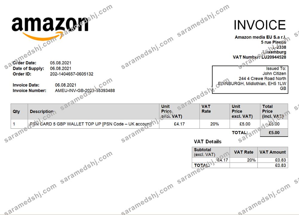 United Kingdom Amazon American multinational technology company invoice